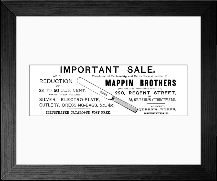 Framed Print : Advertisement for Mappin Brothers Important Sale, 1890. Creator: Unknown Framed Print : Advertisement for Mappin Brothers Important Sale, 1890. Creator: Unknown