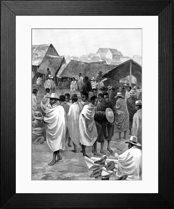 Framed Print : Market for Manchester goods, Antananarivo, Madagascar, 1890. Creator: P Naumann Framed Print : Market for Manchester goods, Antananarivo, Madagascar, 1890. Creator: P Naumann