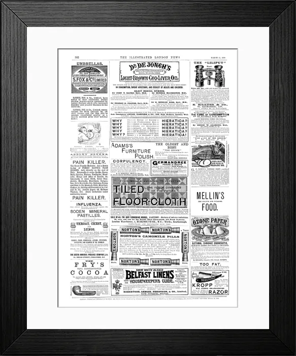 Framed Print : Page of advertisements, 1890. Creator: Unknown Framed Print : Page of advertisements, 1890. Creator: Unknown