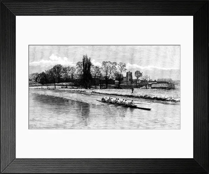 Framed Print : Oxford and Cambridge Universities Boat-Race - Cambridge crew at practice: last row on the Cam, 1890 Creator: Unknown Framed Print : Oxford and Cambridge Universities Boat-Race - Cambridge crew at practice: last row on the Cam, 1890 Creator: Unknown