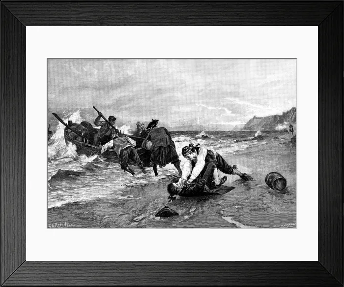 Framed Print : Smugglers Surprised: a Critical Moment, 1890. Creator: P Naumann Framed Print : Smugglers Surprised: a Critical Moment, 1890. Creator: P Naumann