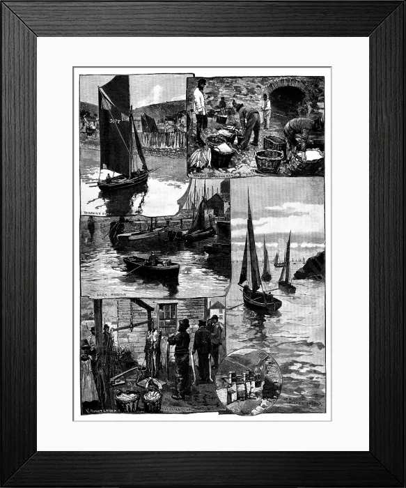 Framed Print : Sketches in a Cornish fishing village, 1890. Creator: Unknown Framed Print : Sketches in a Cornish fishing village, 1890. Creator: Unknown