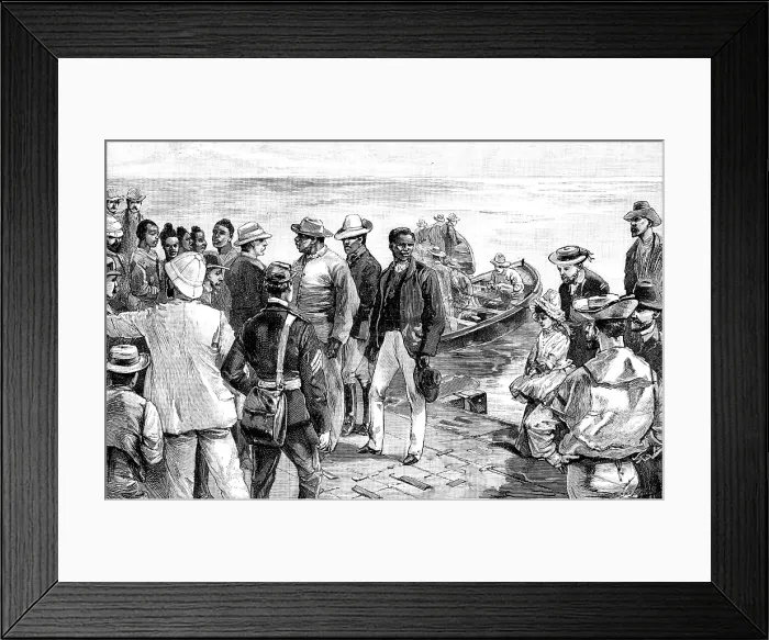 Framed Print : Landing of Dinizulu, the exiled Zulu Prince, at St. Helena, 1890. Creator: P Naumann Framed Print : Landing of Dinizulu, the exiled Zulu Prince, at St. Helena, 1890. Creator: P Naumann