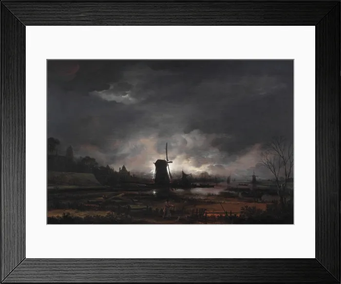 Framed Print : Moonlit Landscape with a Windmill, early to mid 1650s. Creator: Aert van der Neer Framed Print : Moonlit Landscape with a Windmill, early to mid 1650s. Creator: Aert van der Neer