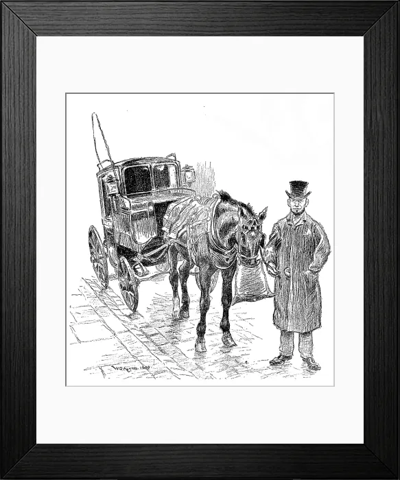 Framed Print : Sketches of London Cabs and Cabmen: a Growler, 1890. Creator: Unknown