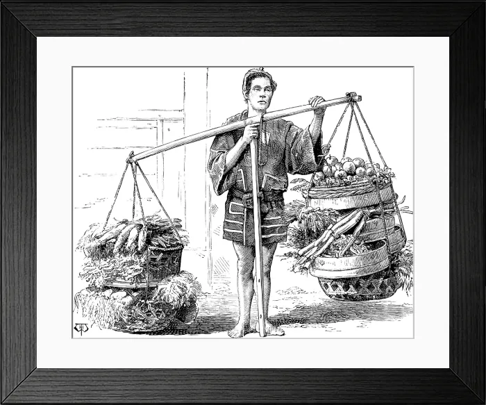 Framed Print : Street sketches in Tokio, Japan: seller of vegetables, 1890. Creator: Unknown Framed Print : Street sketches in Tokio, Japan: seller of vegetables, 1890. Creator: Unknown