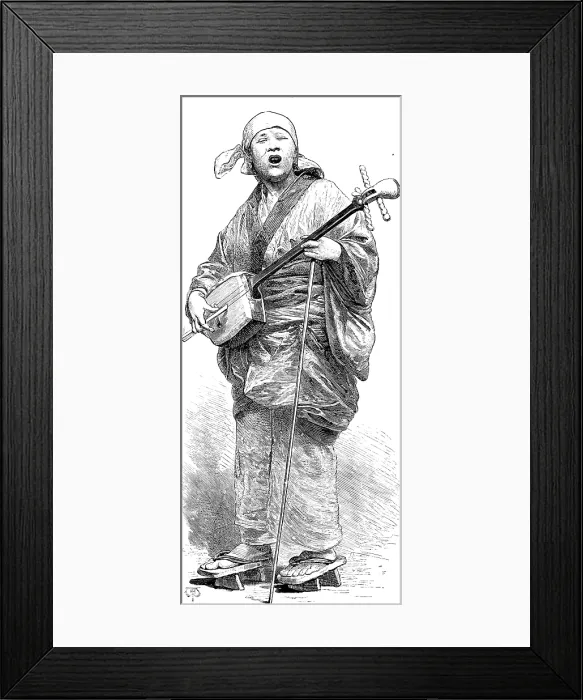 Framed Print : Street sketches in Tokio, Japan: Samien player (musician), 1890. Creator: Unknown Framed Print : Street sketches in Tokio, Japan: Samien player (musician), 1890. Creator: Unknown