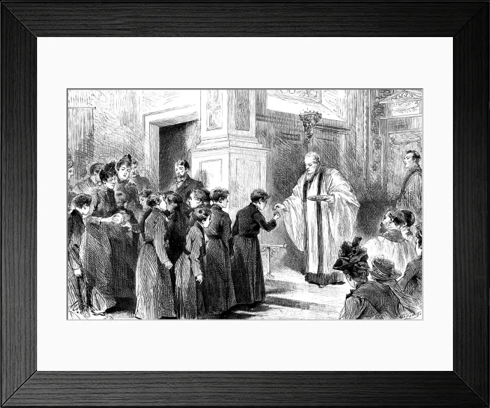 Framed Print : Curious Easter custom at a City church, Allhallows...gifts to Christ's Hospital boys, 1890 Framed Print : Curious Easter custom at a City church, Allhallows...gifts to Christ's Hospital boys, 1890