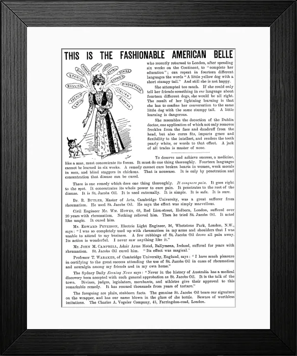 Framed Print : Advertisement for St. Jacobs Oil, 1890. Creator: Unknown
