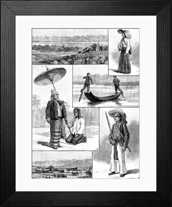 Framed Print : Sketches with the Anglo-Siam Boundary Commission, 1890. Creator: R. Taylor Framed Print : Sketches with the Anglo-Siam Boundary Commission, 1890. Creator: R. Taylor