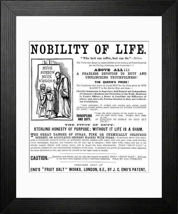 Framed Print : Advertisement for Eno's 'Fruit Salt', 1890. Creator: Unknown Framed Print : Advertisement for Eno's 'Fruit Salt', 1890. Creator: Unknown
