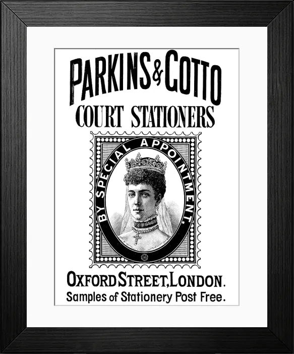 Framed Print : Advertisement for Parkins & Gotto, Court Stationers, 1890. Creator: Unknown Framed Print : Advertisement for Parkins & Gotto, Court Stationers, 1890. Creator: Unknown