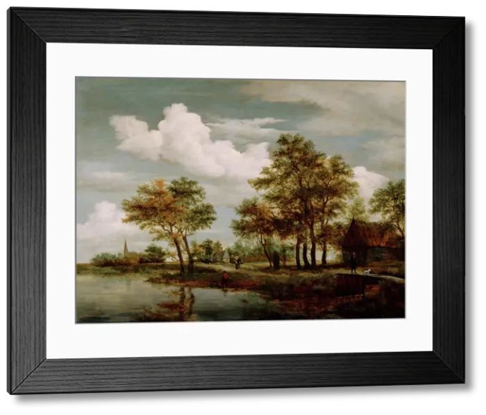 Framed Print : A River Scene, 1658. Creator: Meindert Hobbema Framed Print : A River Scene, 1658. Creator: Meindert Hobbema