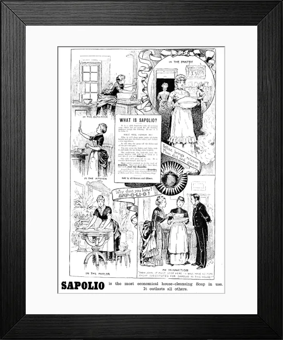 Framed Print : Advertisement for Sapolio House-Cleansing Soap, 1890. Creator: Unknown Framed Print : Advertisement for Sapolio House-Cleansing Soap, 1890. Creator: Unknown