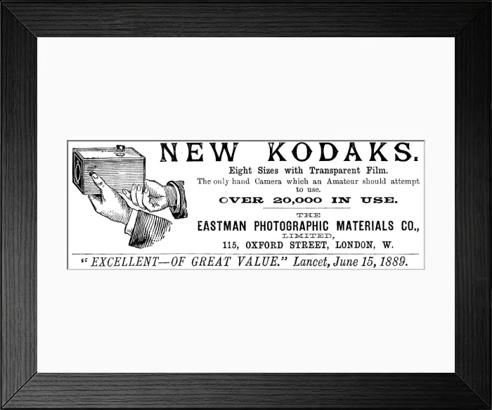 Framed Print : Advertisement for the Eastman Photographic Materials Co. 1890. Creator: Unknown Framed Print : Advertisement for the Eastman Photographic Materials Co. 1890. Creator: Unknown