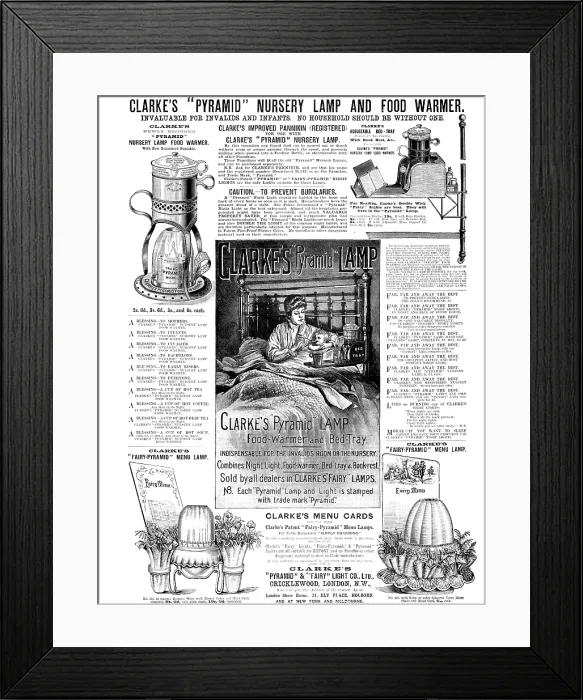 Framed Print : Advertisement for Clarke's 'Pyramid' & 'Fairy' Light Co. Ltd. 1890 Framed Print : Advertisement for Clarke's 'Pyramid' & 'Fairy' Light Co. Ltd. 1890