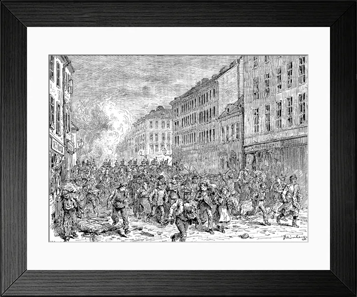 Framed Print : The Riots in Vienna: Hussars chasing mob in the Lerchenfelder-Strasse, 1890. Creator: Unknown Framed Print : The Riots in Vienna: Hussars chasing mob in the Lerchenfelder-Strasse, 1890. Creator: Unknown