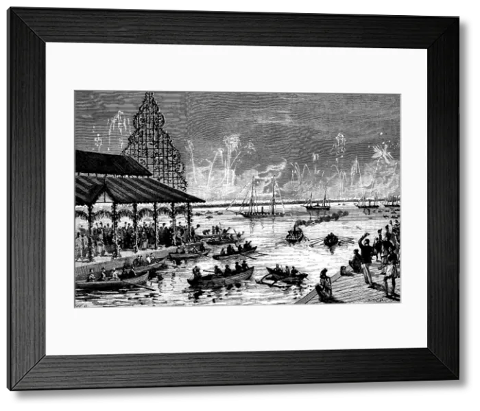 Framed Print : The Duke and Duchess of Connaught at Ceylon: illumination of the Harbour, 1890. Creator: R. Taylor Framed Print : The Duke and Duchess of Connaught at Ceylon: illumination of the Harbour, 1890. Creator: R. Taylor