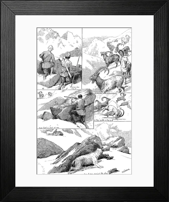 Framed Print : Ibex-shooting in the Shigar Nullahs, Baltistan, Himalayas, 1890. Creator: Unknown Framed Print : Ibex-shooting in the Shigar Nullahs, Baltistan, Himalayas, 1890. Creator: Unknown