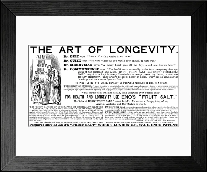 Framed Print : Advertisement for Eno's 'Fruit Salt', 1890. Creator: Unknown Framed Print : Advertisement for Eno's 'Fruit Salt', 1890. Creator: Unknown