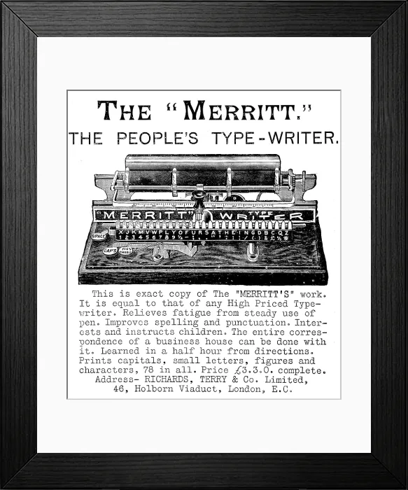 Framed Print : Advertisement for the 'Merritt', the People's Type-Writer, 1890. Creator: Unknown Framed Print : Advertisement for the 'Merritt', the People's Type-Writer, 1890. Creator: Unknown