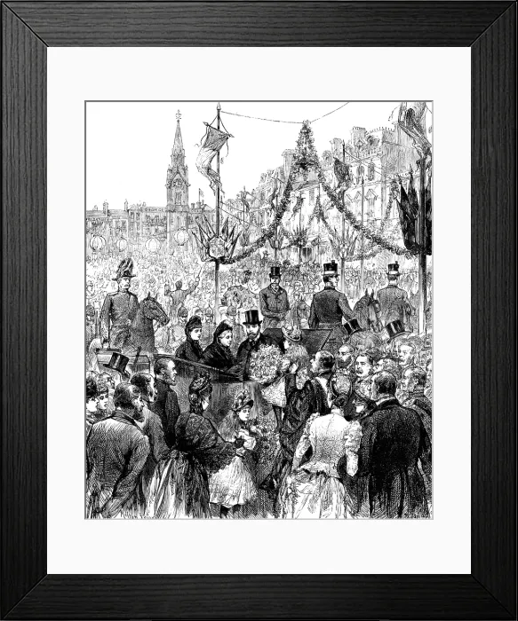 Framed Print : Visit of the Queen to Waddesdon Manor...: receiving a bouquet in the Market Square, Aylesbury, 1890. Creator: R. Taylor