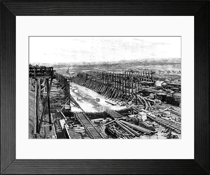 Framed Print : Progress of the Manchester Ship Canal works: Mode-Wheel locks, 1890. Creator: Unknown Framed Print : Progress of the Manchester Ship Canal works: Mode-Wheel locks, 1890. Creator: Unknown