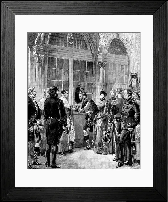 Framed Print : Opening of the Edinburgh Exhibition: the Duke of Edinburgh unlocking the door, 1890. Creator: R. Taylor Framed Print : Opening of the Edinburgh Exhibition: the Duke of Edinburgh unlocking the door, 1890. Creator: R. Taylor