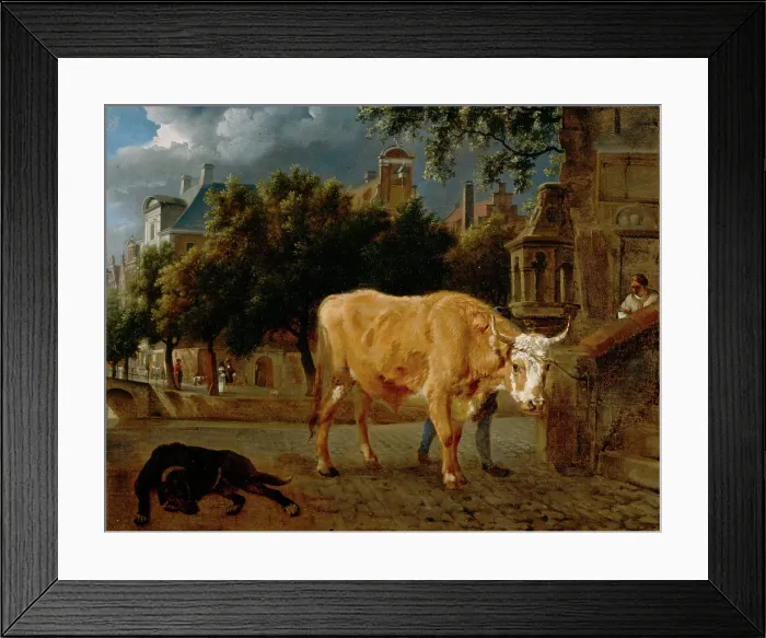 Framed Print : Bull in a City Street, c1670. Creators: Adriaen van de Velde, Jan van der Heyden Framed Print : Bull in a City Street, c1670. Creators: Adriaen van de Velde, Jan van der Heyden