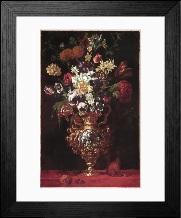 Framed Print : Bouquet of Flowers in a Figured Gold and Silver Vase, 17th or early 18th century. Creator: Anon Framed Print : Bouquet of Flowers in a Figured Gold and Silver Vase, 17th or early 18th century. Creator: Anon