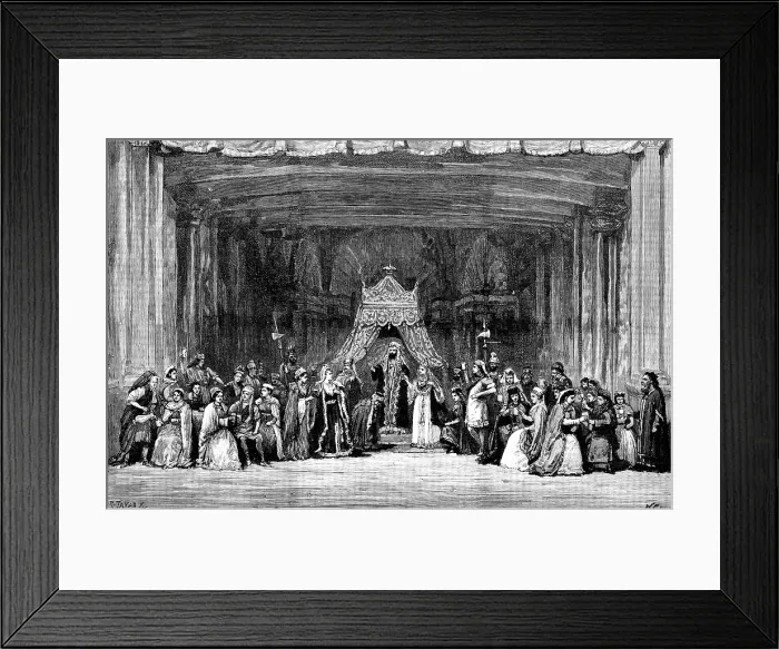 Framed Print : The Passion Play...: Vashti and Esther (interlude of tableaux vivants from the Old Testament), 1890. Creator: R. Taylor Framed Print : The Passion Play...: Vashti and Esther (interlude of tableaux vivants from the Old Testament), 1890. Creator: R. Taylor