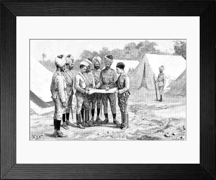 Framed Print : Sketches of the Military Police of Burmah: studying the map for an expedition, 1890. Creator: P Naumann Framed Print : Sketches of the Military Police of Burmah: studying the map for an expedition, 1890. Creator: P Naumann