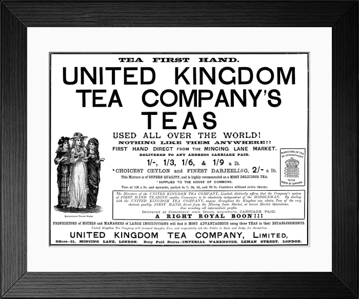 Framed Print : Advertisement for United Kingdom Tea Company, Limited, 1890. Creator: Unknown Framed Print : Advertisement for United Kingdom Tea Company, Limited, 1890. Creator: Unknown