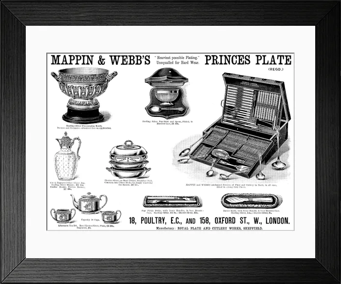 Framed Print : Advertisement for Mappin & Webb's Princes Plate, 1890. Creator: Unknown Framed Print : Advertisement for Mappin & Webb's Princes Plate, 1890. Creator: Unknown