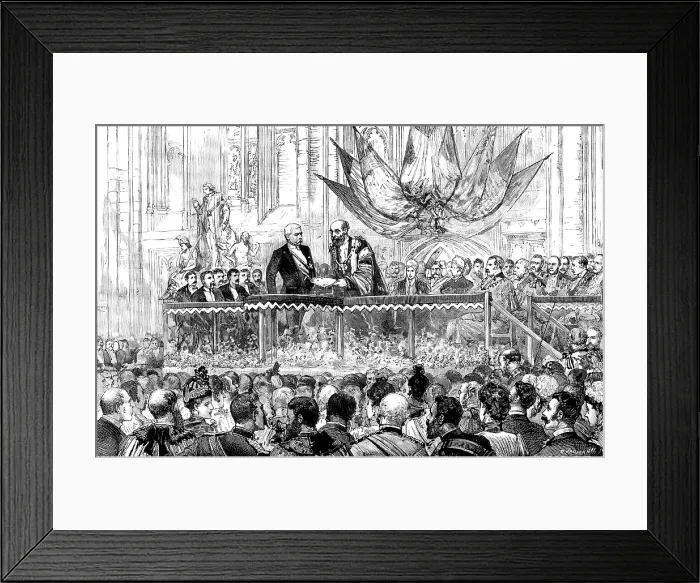 Framed Print : Presentation of the Freedom of the City of London to Mr. Stanley at Guildhall, 1890. Creator: P Naumann Framed Print : Presentation of the Freedom of the City of London to Mr. Stanley at Guildhall, 1890. Creator: P Naumann