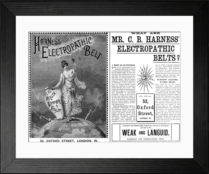 Framed Print : Advertisement for Mr. C. B. Harness Electropathic Belts, 1890. Creator: Unknown Framed Print : Advertisement for Mr. C. B. Harness Electropathic Belts, 1890. Creator: Unknown