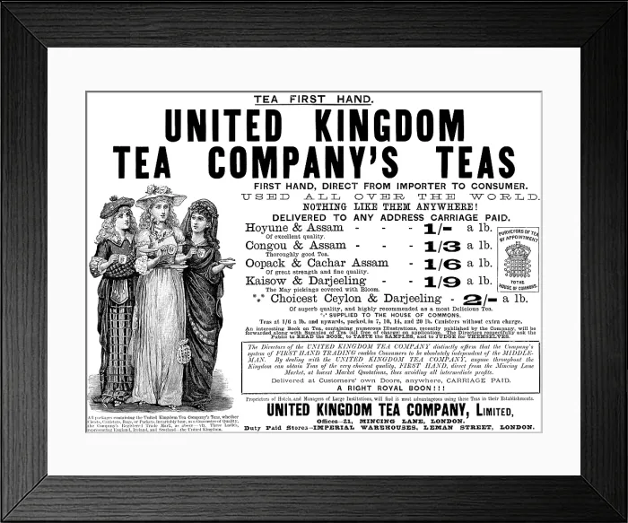 Framed Print : Advertisement for United Kingdom Tea Company's Teas, 1890. Creator: Unknown Framed Print : Advertisement for United Kingdom Tea Company's Teas, 1890. Creator: Unknown