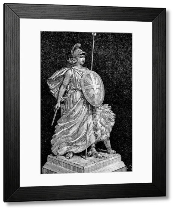 Framed Print : Figure of Britannia on the Armada Monument, 1890. Creator: Unknown Framed Print : Figure of Britannia on the Armada Monument, 1890. Creator: Unknown