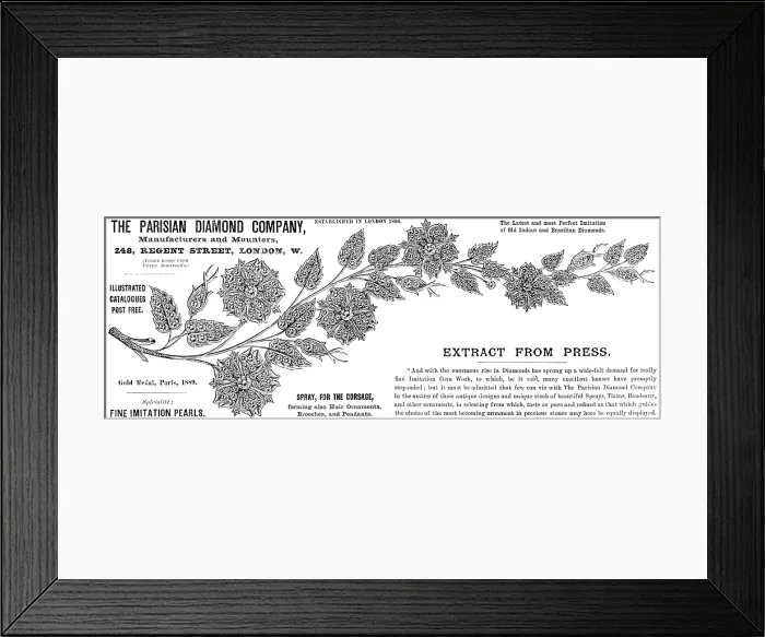 Framed Print : Advertisement for the Parisian Diamond Company, 1890. Creator: Unknown Framed Print : Advertisement for the Parisian Diamond Company, 1890. Creator: Unknown