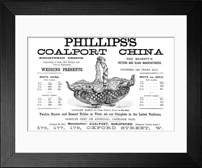 Framed Print : Advertisement for Phillips's Coalport China, 1890. Creator: Unknown Framed Print : Advertisement for Phillips's Coalport China, 1890. Creator: Unknown