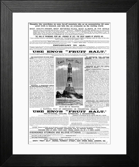Framed Print : Advertisement for Eno's 'Fruit Salt', 1890. Creator: Unknown Framed Print : Advertisement for Eno's 'Fruit Salt', 1890. Creator: Unknown
