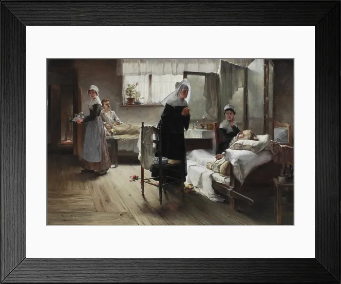 Framed Print : Evangeline Discovering her Affianced in the Hospital, between 1887 and 1889. Creator: Samuel G Richards Framed Print : Evangeline Discovering her Affianced in the Hospital, between 1887 and 1889. Creator: Samuel G Richards