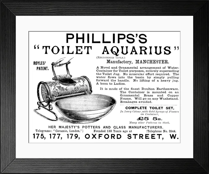 Framed Print : Advertisement for Phillips's 'Toilet Aquarius', 1890. Creator: Unknown Framed Print : Advertisement for Phillips's 'Toilet Aquarius', 1890. Creator: Unknown