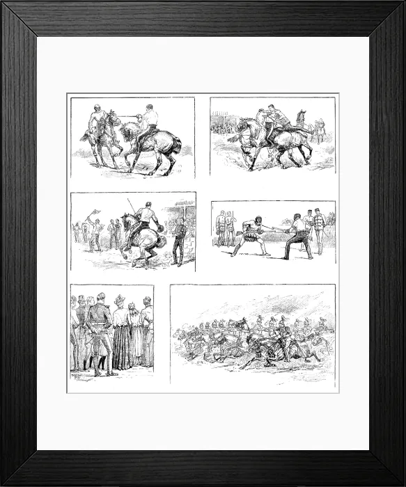 Framed Print : Sketches at the Royal Military Tournament, Agricultural Hall, Islington, 1890. Creator: Unknown Framed Print : Sketches at the Royal Military Tournament, Agricultural Hall, Islington, 1890. Creator: Unknown