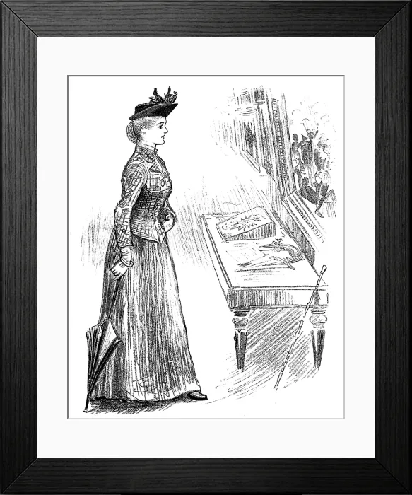 Framed Print : Sketches at the Royal Military Exhibition: looking at a battle picture, 1890. Creator: Unknown Framed Print : Sketches at the Royal Military Exhibition: looking at a battle picture, 1890. Creator: Unknown