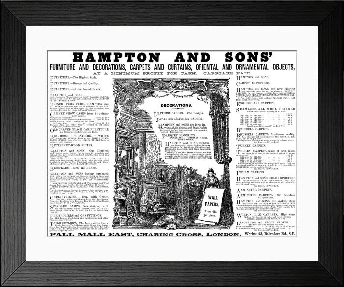 Framed Print : Advertisement for Hampton & Sons Furniture...Carpets, Curtains, Oriental & Ornamental Objects, 1890 Creator: Unknown Framed Print : Advertisement for Hampton & Sons Furniture...Carpets, Curtains, Oriental & Ornamental Objects, 1890 Creator: Unknown
