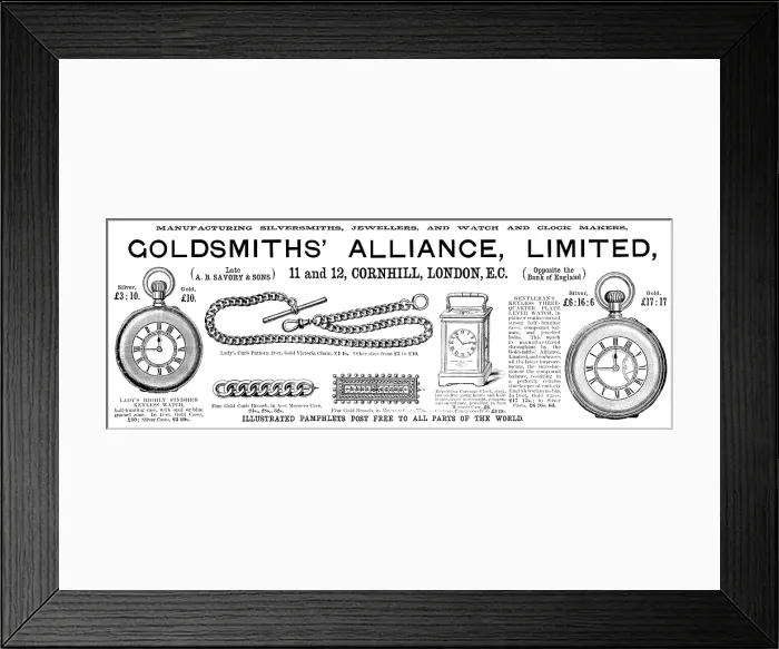 Framed Print : Advertisement for Goldsmiths Alliance, Limited, 1890. Creator: Unknown Framed Print : Advertisement for Goldsmiths Alliance, Limited, 1890. Creator: Unknown