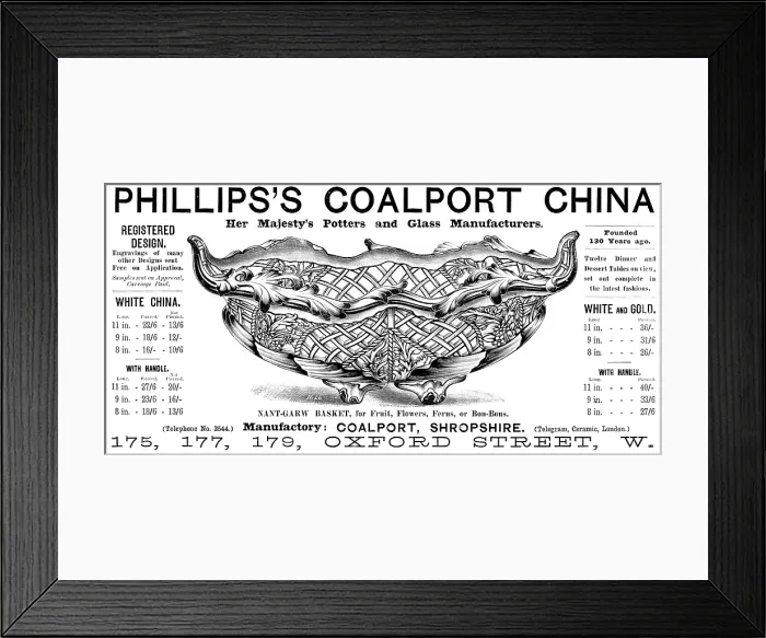 Framed Print : Advertisement for Phillips's Coalport China, 1890. Creator: Unknown Framed Print : Advertisement for Phillips's Coalport China, 1890. Creator: Unknown