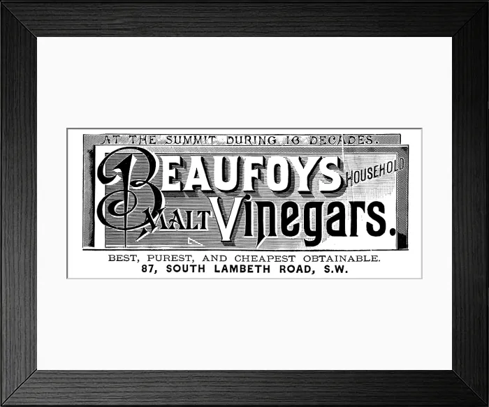 Framed Print : Advertisement for Beaufoys Household Malt Vinegars, 1890. Creator: Unknown Framed Print : Advertisement for Beaufoys Household Malt Vinegars, 1890. Creator: Unknown