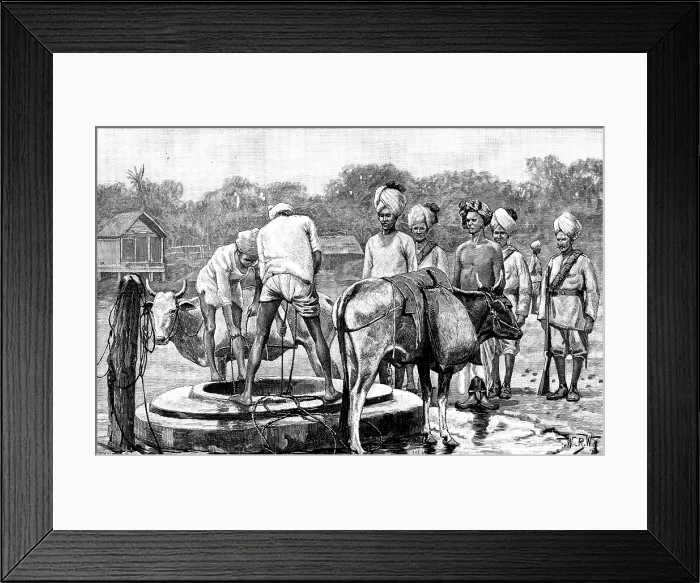 Framed Print : The Military Police of Burmah: guarding prisoners while drawing water, 1890. Creator: P Naumann Framed Print : The Military Police of Burmah: guarding prisoners while drawing water, 1890. Creator: P Naumann